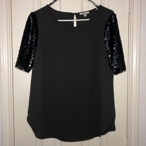 Dark Navy Blue Top with Sequin Sleeves